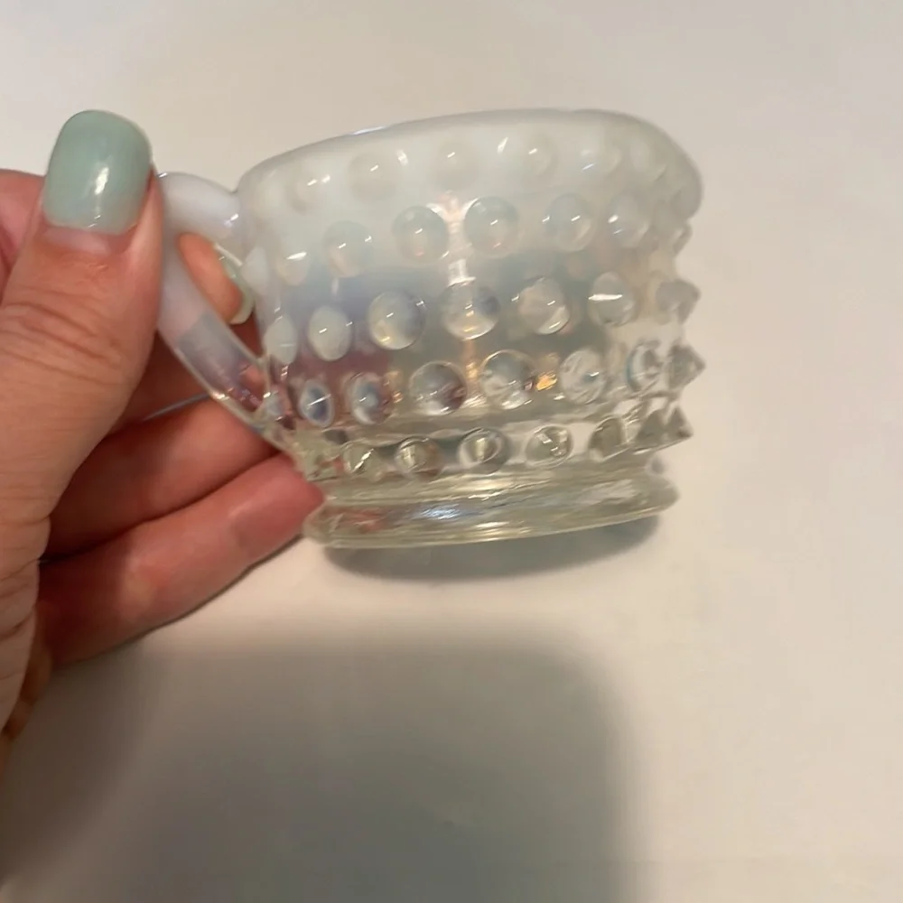 Vintage opalescent French white hobnail milk glass creamer